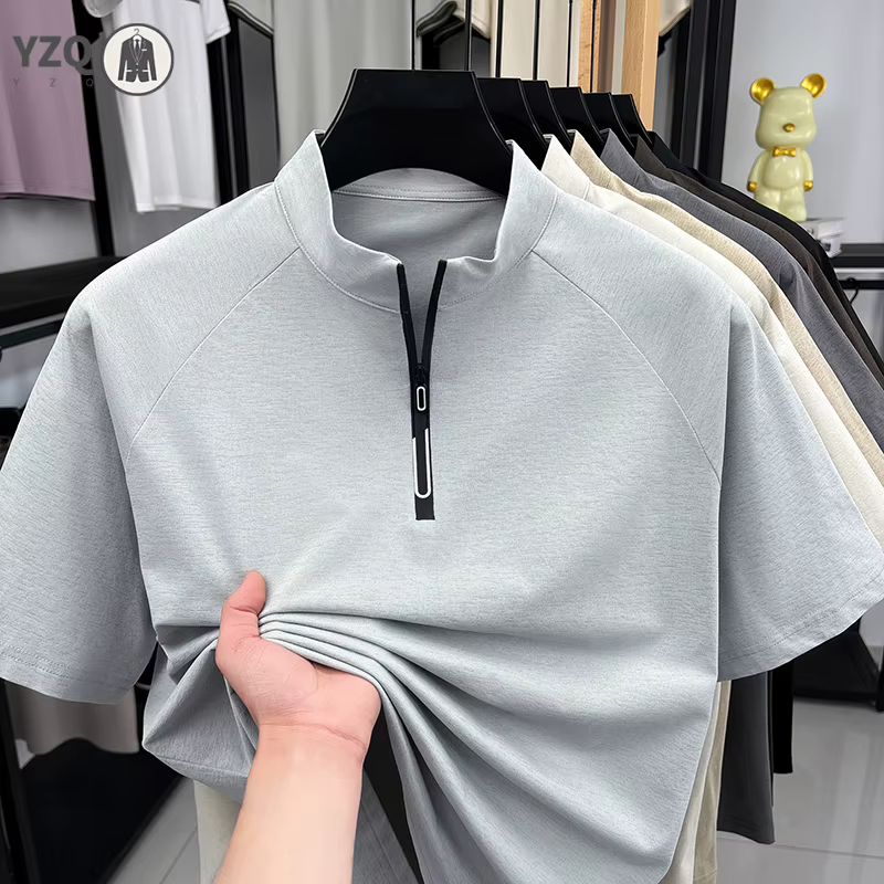 T-shirt Homme 2026 Tendance à Col Zippé – Design Minimaliste avec Fermeture Éclair – Style Décontracté pour le Quotidien et les Activités de Plein Air