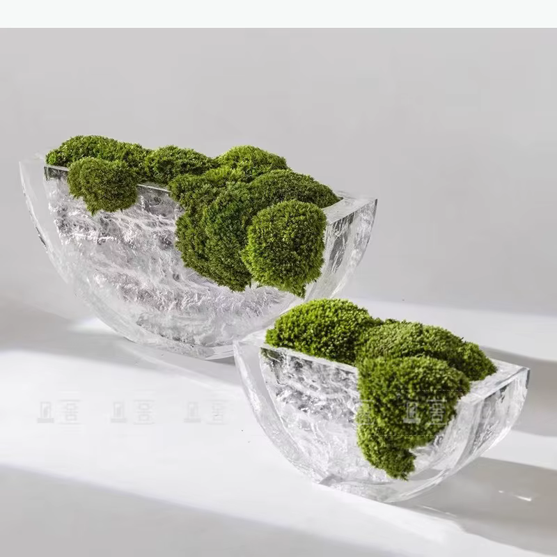 Vase transparent semi-circulaire à texture glacée, pots à fleurs, décoration de bureau, arrangement de fleurs, vases floraux, décoration esthétique de la pièce