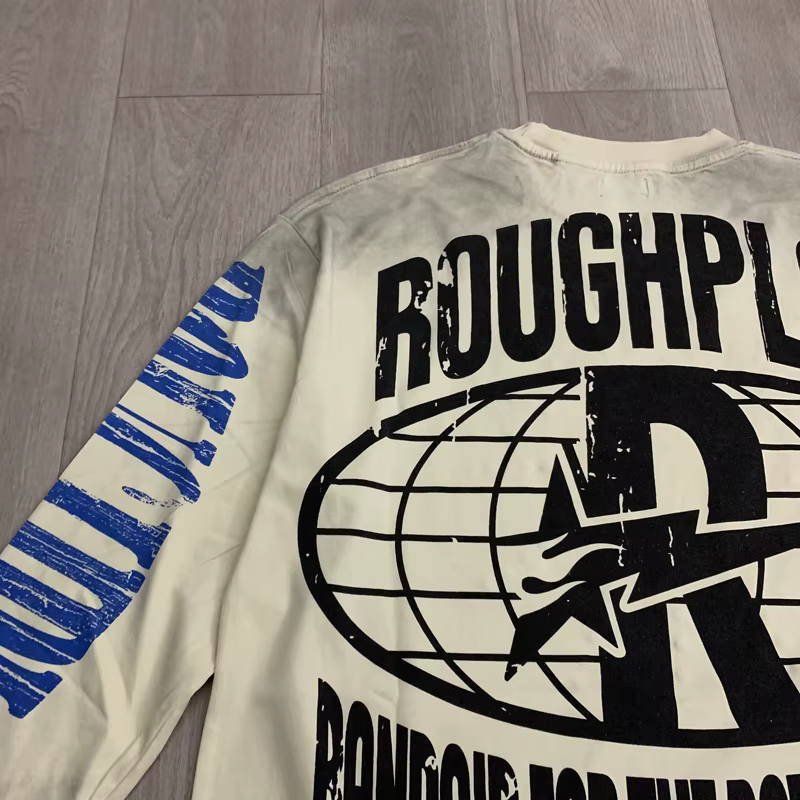 T-shirt imprimé délavé style rétro américain à manches longues