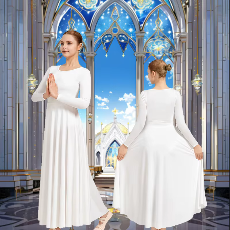 Robe de danse de louange de noël à manches longues pour femmes