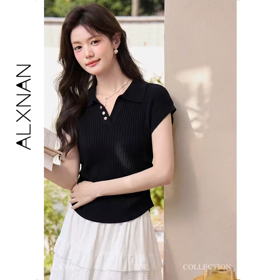 ALXNAN T-shirt pour femme à col revers