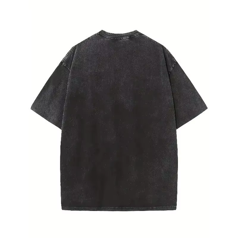 T-shirt unisexe vintage délavé noir surdimensionné à manches courtes