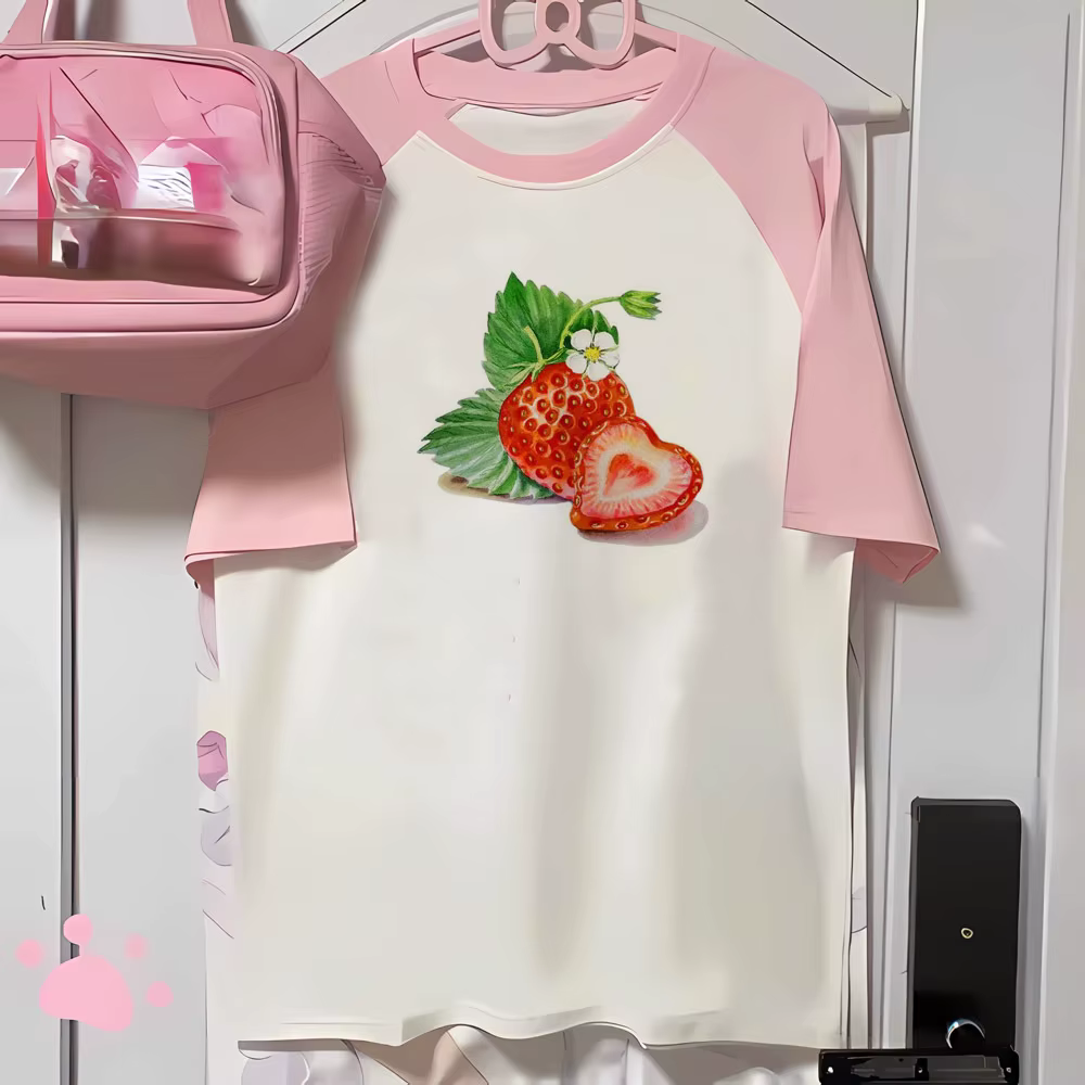 Fraise t-shirts femmes imprimé design vêtements actifs tenue décontracté t-shirt femme années 2000