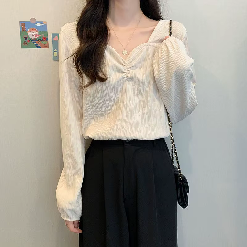 Chemise à manches longues et col en V pour femme