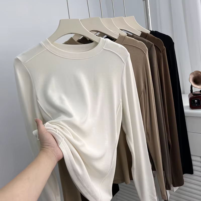 T-shirt à manches longues et col rond pour femme