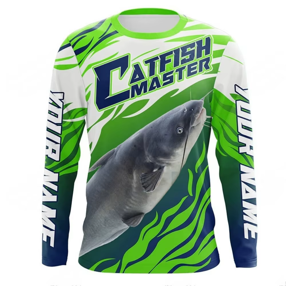 T-shirt de pêche à manches longues pour homme, T-shirt de camping et d'extérieur pour homme, T-shirt d'été à col rond avec motif de pêche pour homme, Vêtements