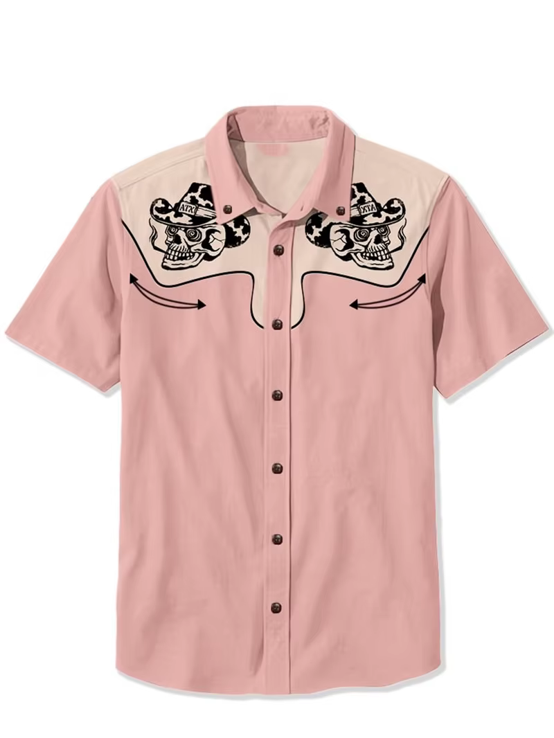 Chemise de guitare Cowboy visage punk chemise hawaïenne pour hommes chemise d'été à manches courtes boutonnée haut blanc tropical