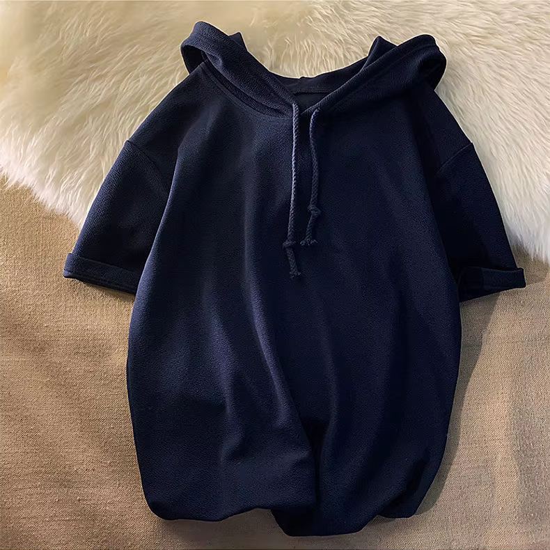 Sweat-shirt à capuche et manches courtes pour hommes