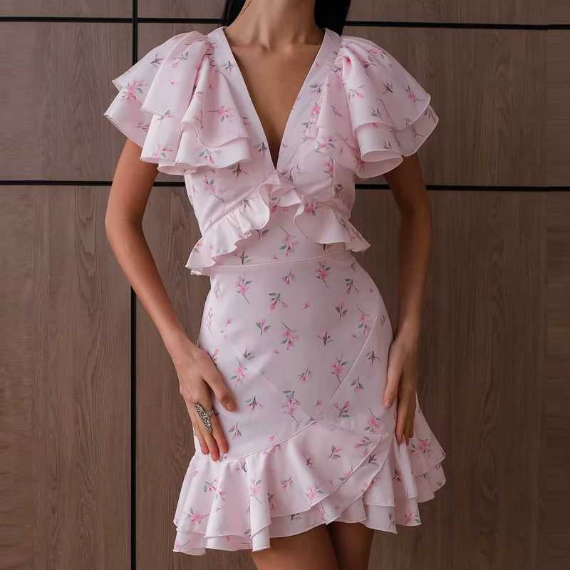 Robe d'été pour femme à manches papillon
