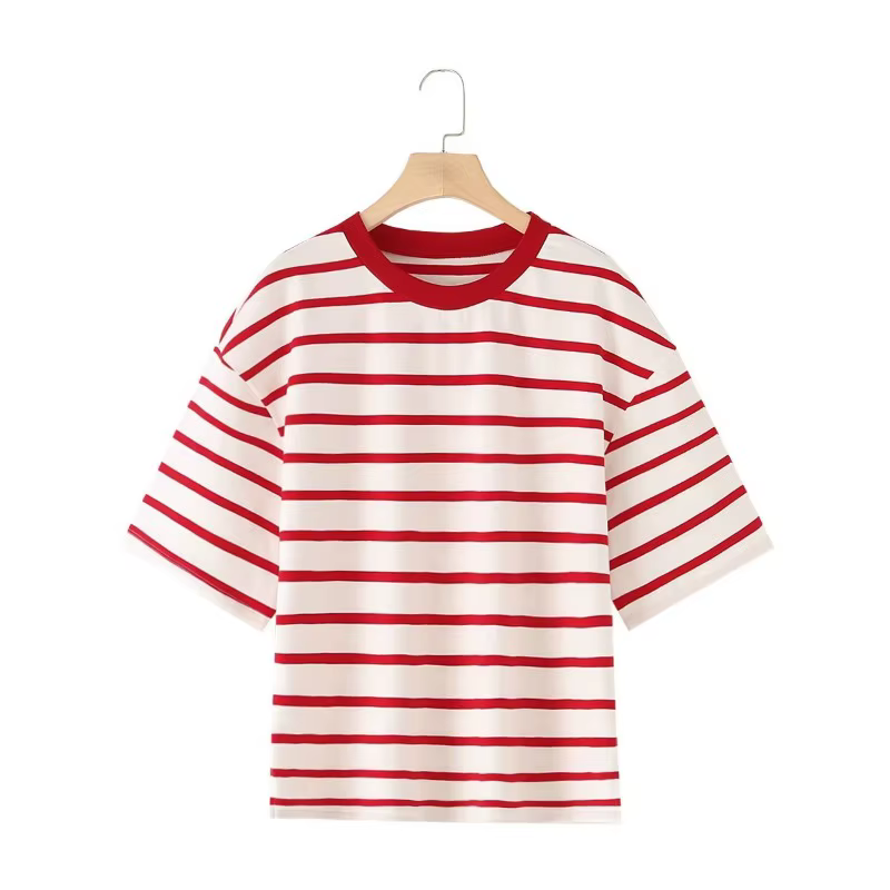 Rayé femmes mode T-shirts col rond manches courtes
