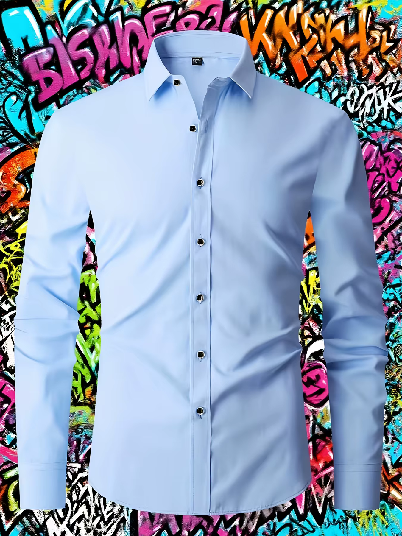 Chemise élégante à manches longues pour homme - Tissu en polyester décontracté