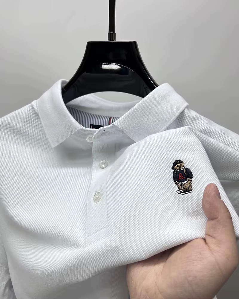 Marque de mode ours en peluche brodé polo à manches courtes haut de gamme 100% pur coton confortable respirant hommes revers T-shirt