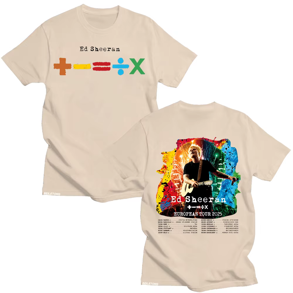 Ed Sheeran Tour européen 2025 T-shirts hommes et femmes vêtements en coton col rond manches courtes ample mode t-shirt