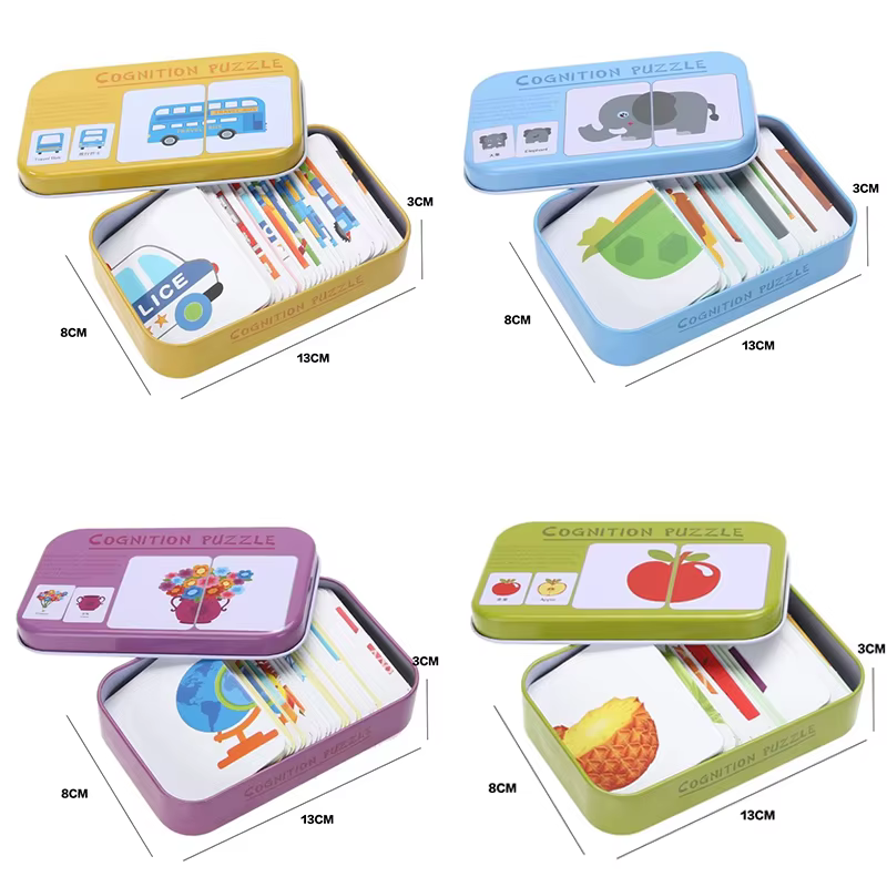 Bébé enfants Cognition Puzzles jouets enfant en bas âge boîte de fer cartes correspondant jeu