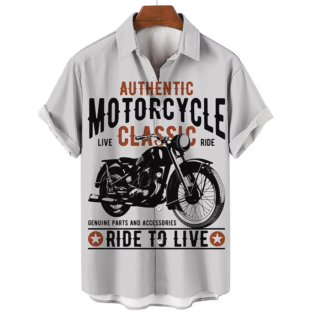 T-shirt Rétro à Motif Moto Manches Courtes pour Homme Été 2026 – Motif Moto 3D