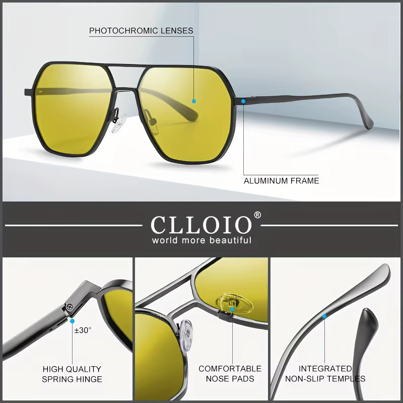 CLLOIO Anti-éblouissement jour nuit Vision lunettes hommes femmes polarisées conduite lunettes de soleil carré aluminium photochromique lunettes de soleil UV400