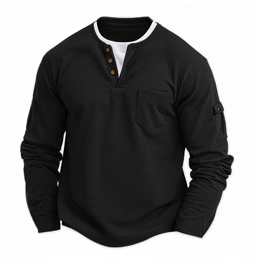 Homme nouveau bouton Henley col chemise à manches longues décontracté