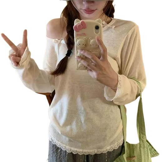 T-shirt à manches longues avec dentelle pour femme
