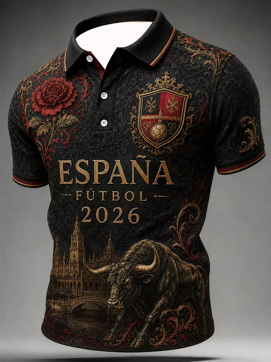 Polo de football espagnol édition 2026 avec impression 3D - Confortable et respirant - Convient aux hommes et aux femmes
