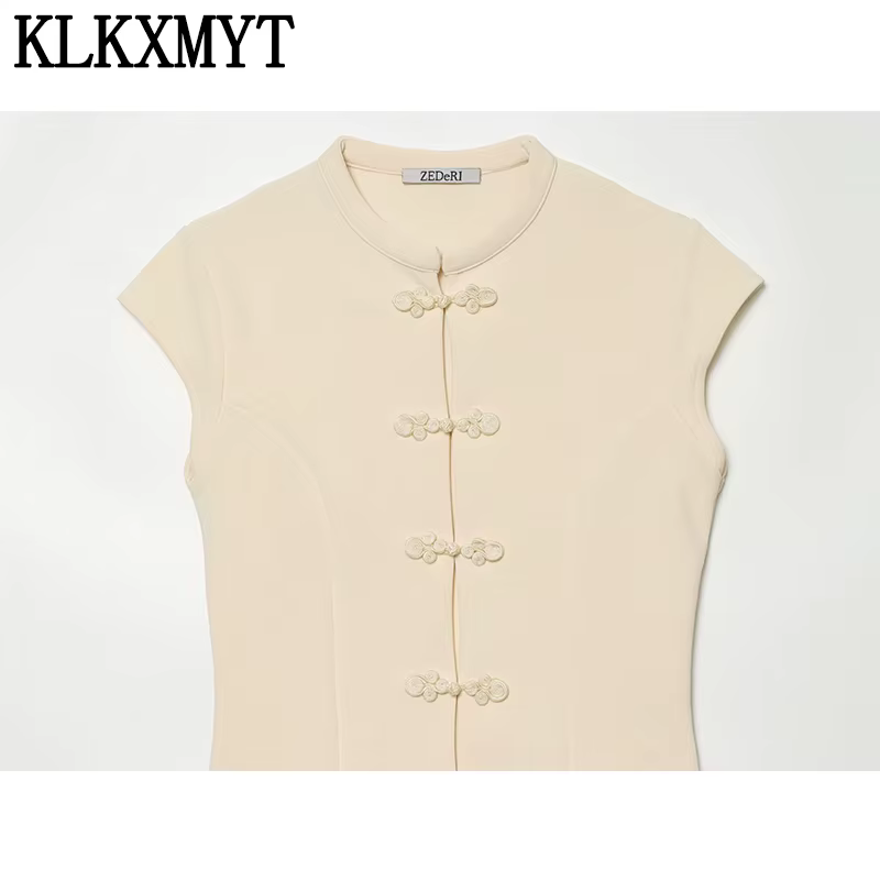 Haut décontracté et élégant pour femme KLKXMYT – Nouvelle collection 2026 – Débardeur court à nœud chinois