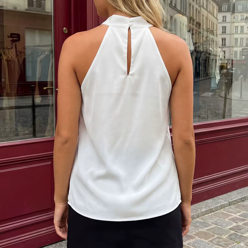 Débardeur fluide à col montant Y2K pour femme, élégant, en satin drapé, avec boutons au dos, sans manches, en soie, style gilet, chemisier ample d'été