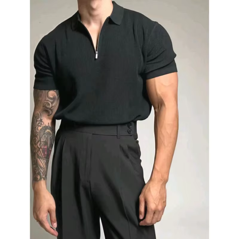 Polo tricoté décontracté à manches courtes pour homme