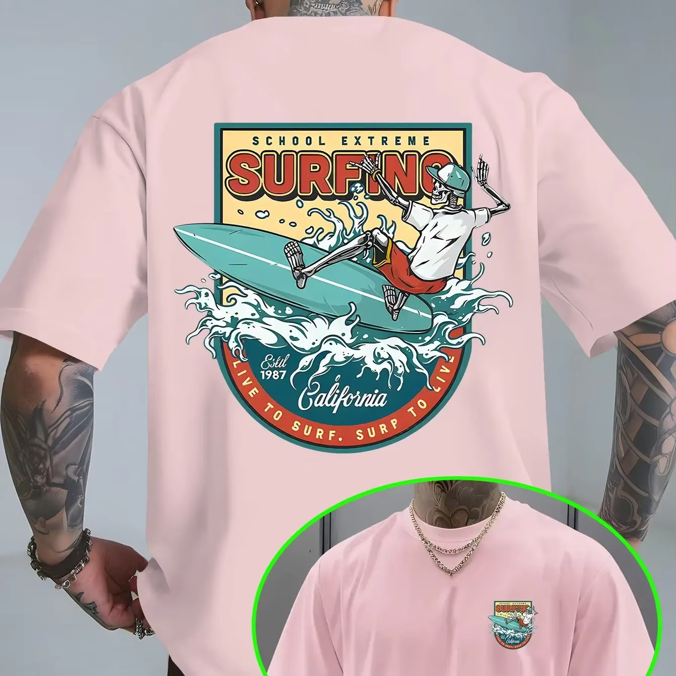 T-shirt rétro pour homme sur le thème du surf