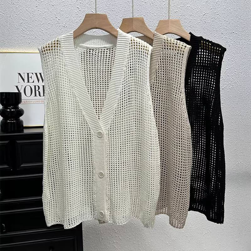 Gilet en Crochet boutonné pour femmes