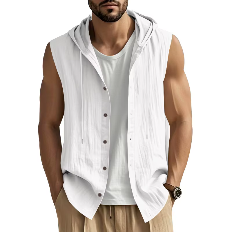 Chemise sans manches décontractée en lin pour homme