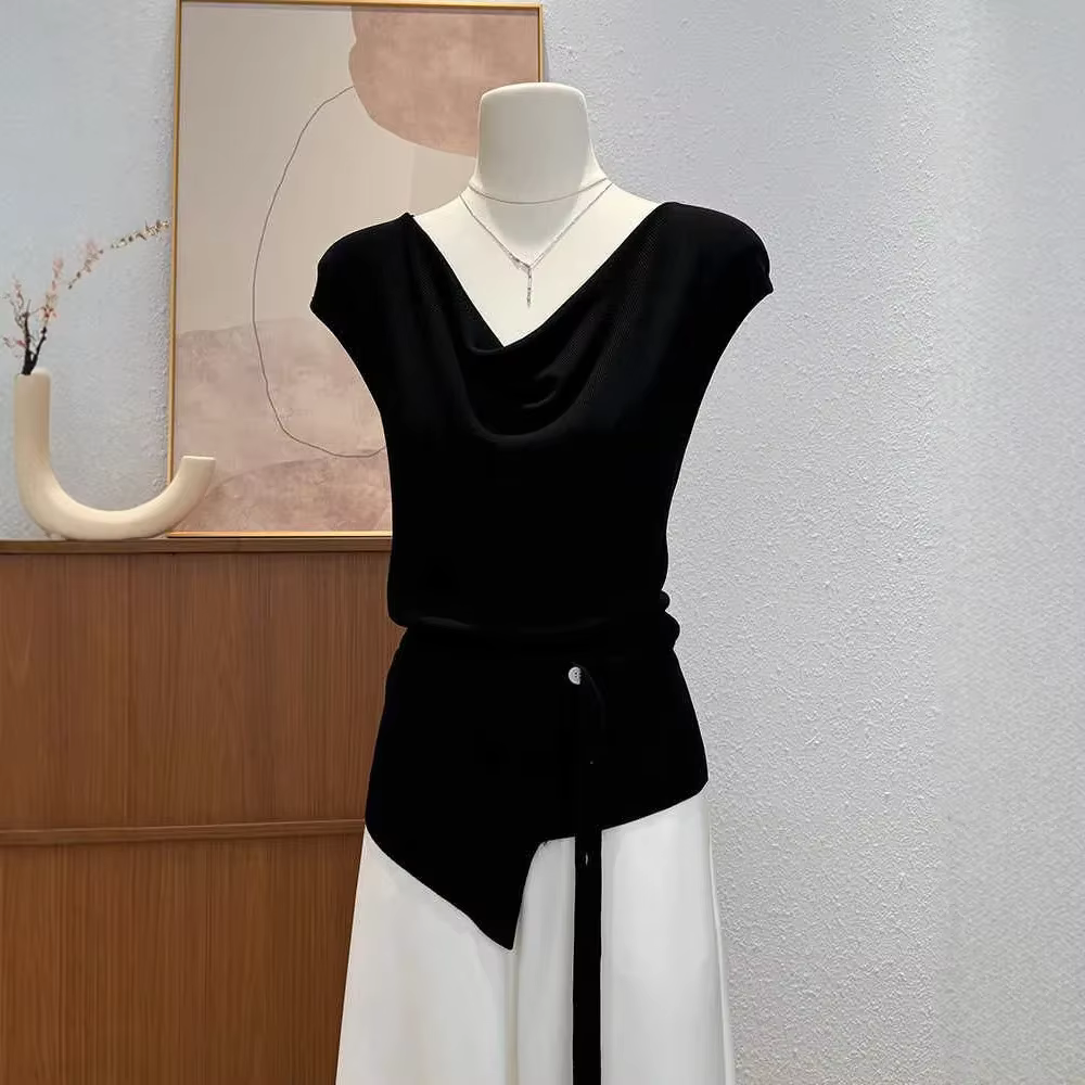 T-shirt tricoté à manches courtes pour femme