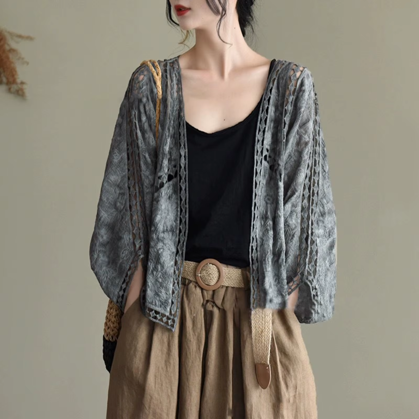 Cardigan pour femmes, haut en maille ajourée d'été