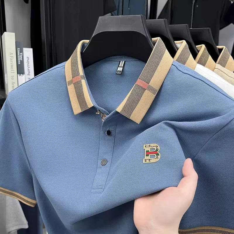 Marque de luxe logo polo à manches courtes hommes été nouveau haut de gamme en soie coton respirant Paul T-shirt mode