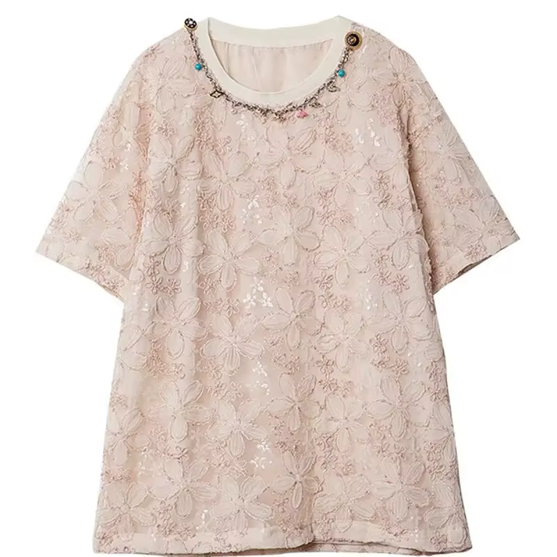 T-shirt ample brodé floral pour femme