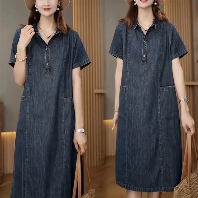 Robe en jean à manches courtes pour femme