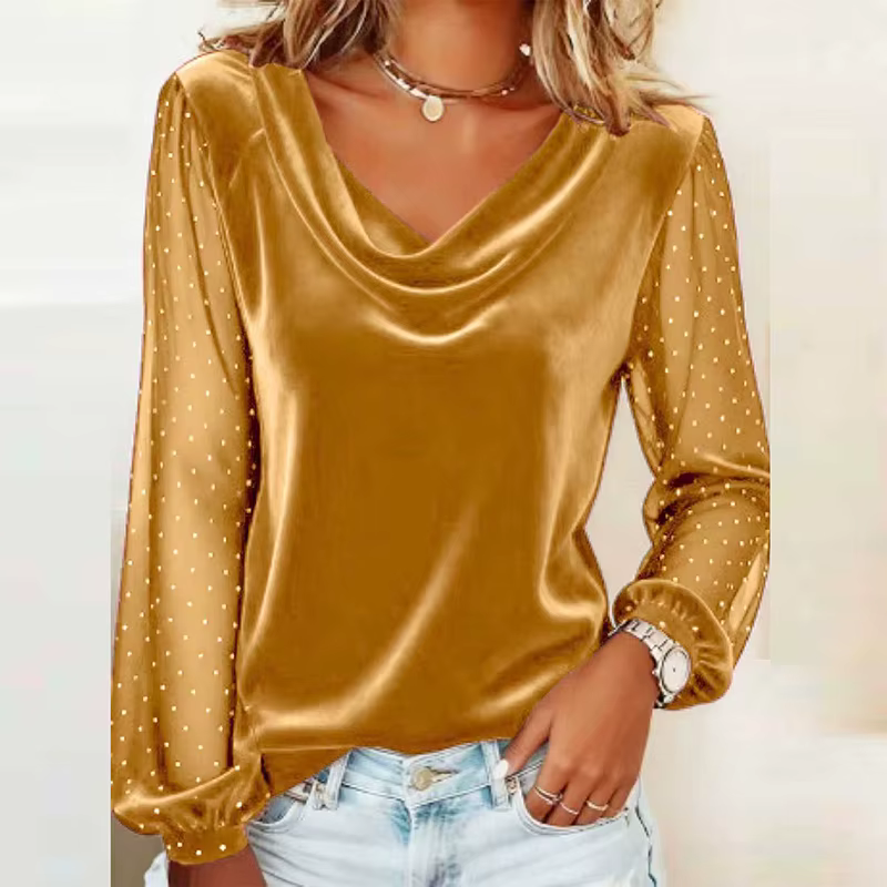 Femmes à manches longues col bénitier velours T-Shirt