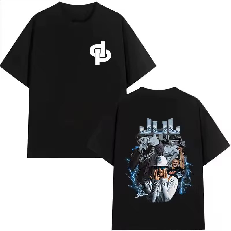Nouveau Maillot d'été Jul DP T-shirts pour hommes imprimés à la mode rue Hip-hop surdimensionné haut col en o HD imprimé graphique manches courtes