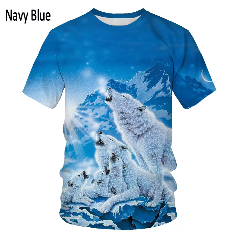 T-shirt imprimé loup 3D pour hommes et femmes