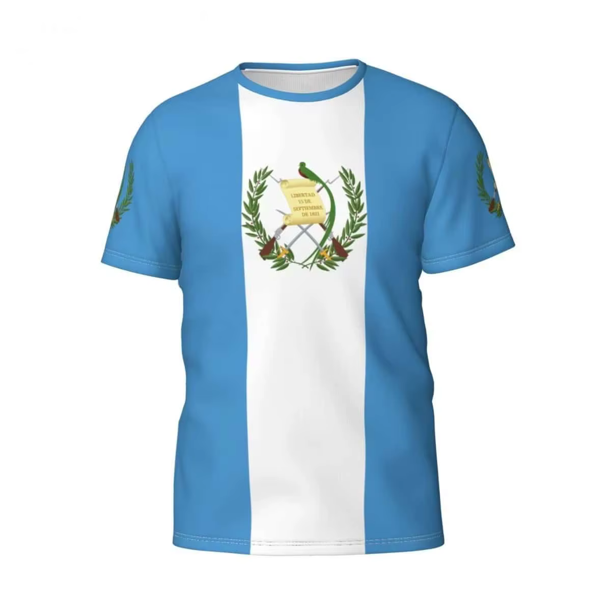 T-shirt en jersey à col rond à thème drapeau du Guatemala