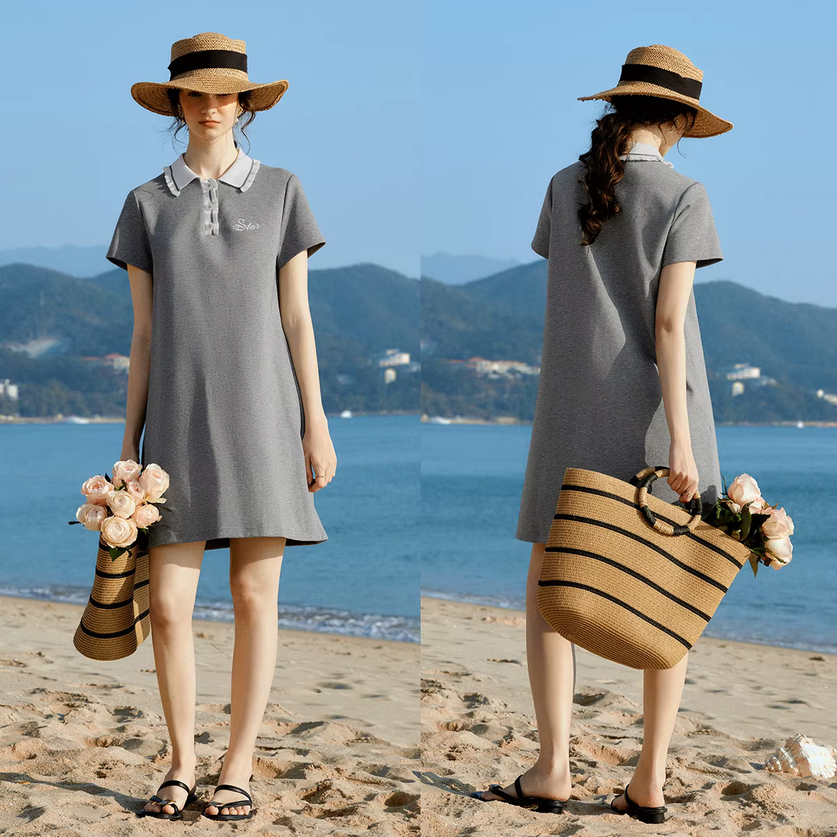 Robe Courte Décontractée OLrain pour Femme