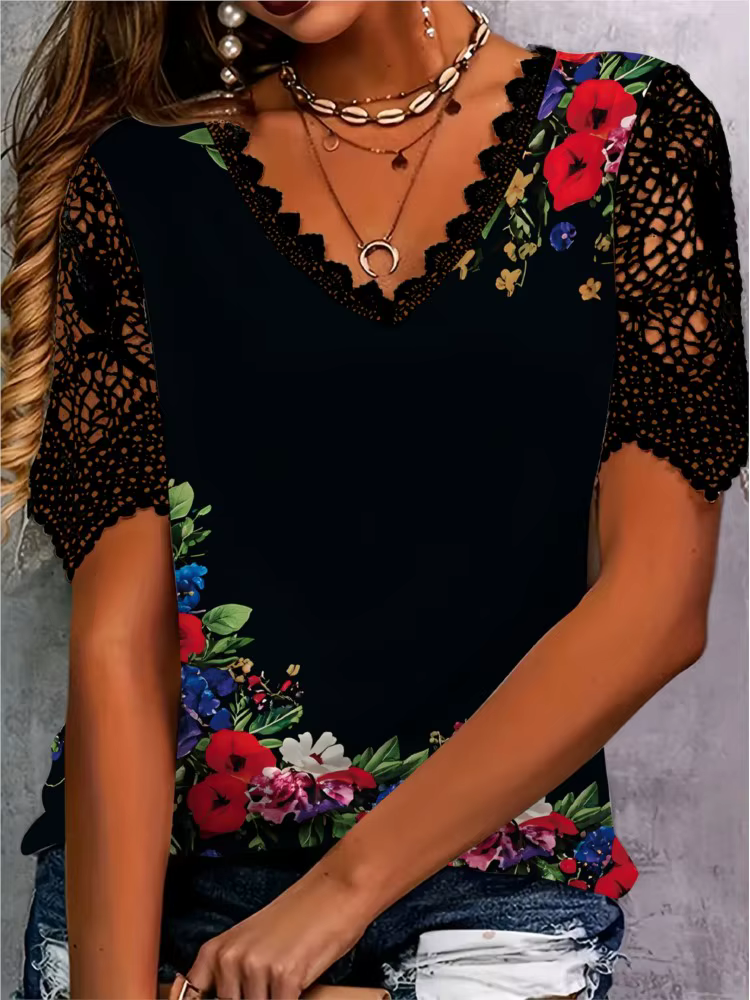 T-shirt manches courtes col en V pour femmes