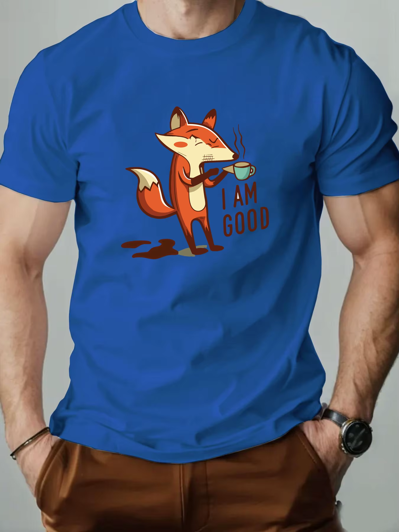 T-Shirt homme Animal renard dessin animé motif été loisirs respirant 100% coton col rond