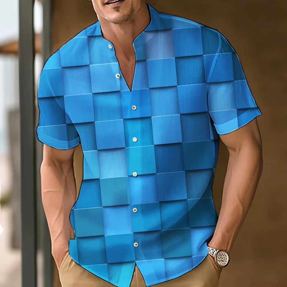 Chemise imprimée à carreaux 3D pour hommes