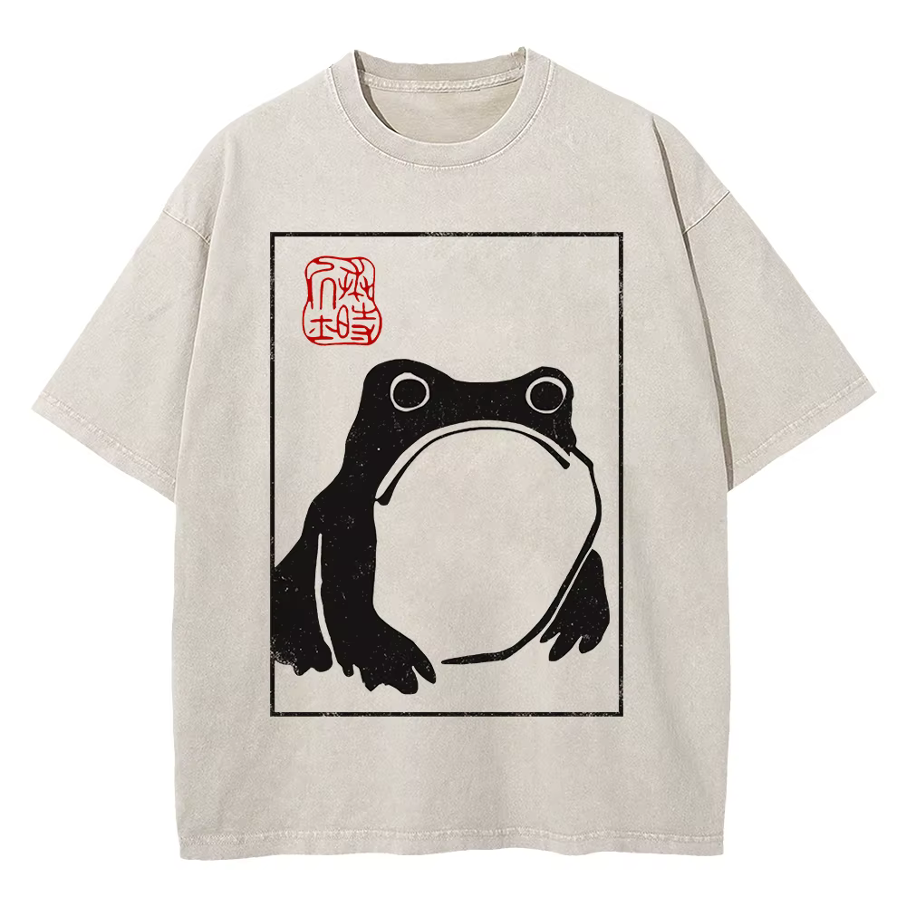 100% coton Vintage lavé non pressé grenouille T-Shirt mode chaude hommes/femmes esthétique drôle