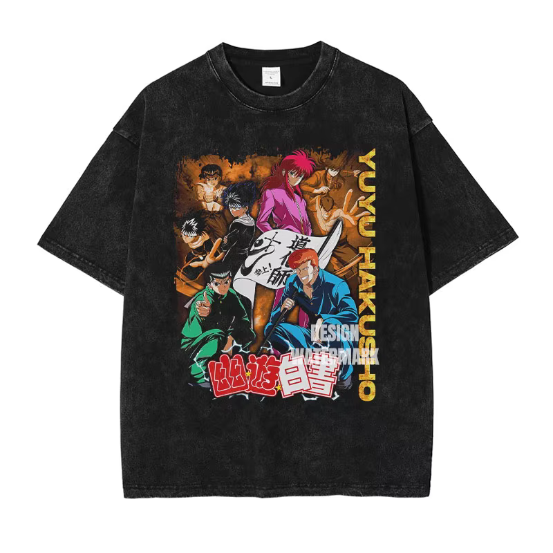 Anime Yu Yu Hakusho T-shirts graphiques Urameshi Yuusuke Manga t-shirt lavé surdimensionné