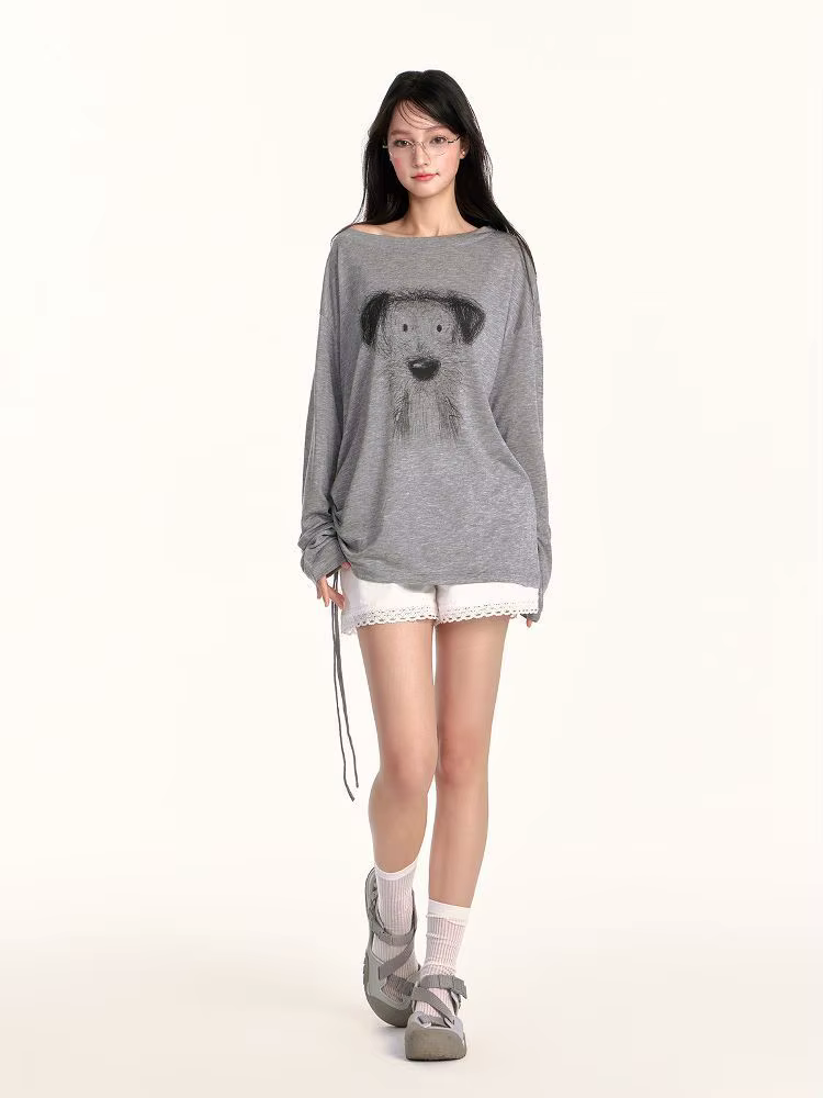 Style américain t-shirts femmes croquis imprimé à manches longues T-shirt 2025 été mince légèrement Transparent crème solaire couverture haut