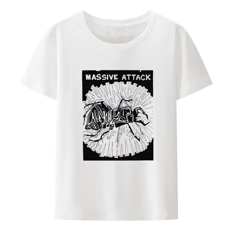 Attaque massive noir blanc imprimé t-shirt créatif Hipster esthétique hauts hommes femmes à manches courtes populaire Punk décontracté Camisetas