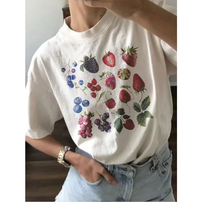 Esthétique fruits baies espèces graphique T-shirt mode coton