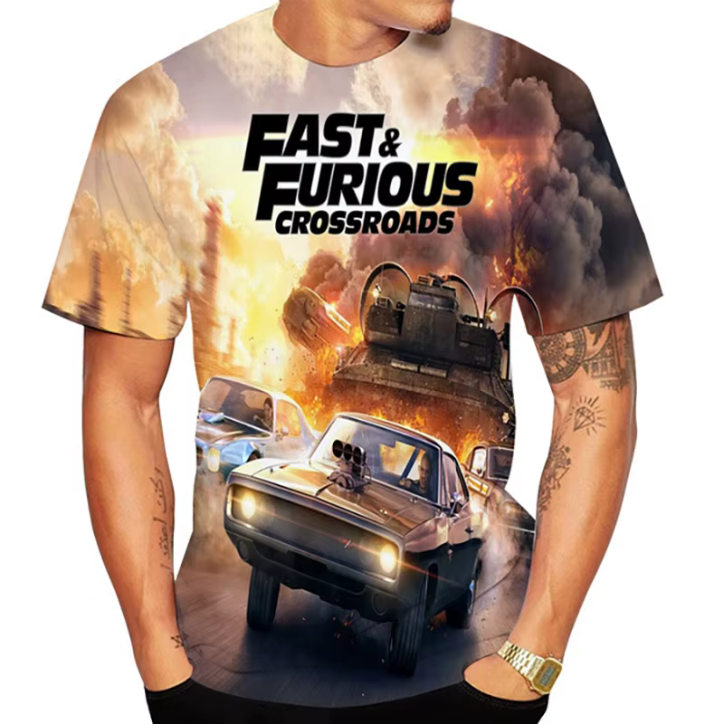 Mode rapide et furieux impression 3D T-Shirts hommes femmes col rond manches courtes t-shirt surdimensionné Y2K Harajuku