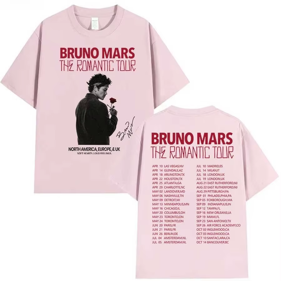 T-shirt Bruno Mars The Romantic Tour pour hommes et femmes