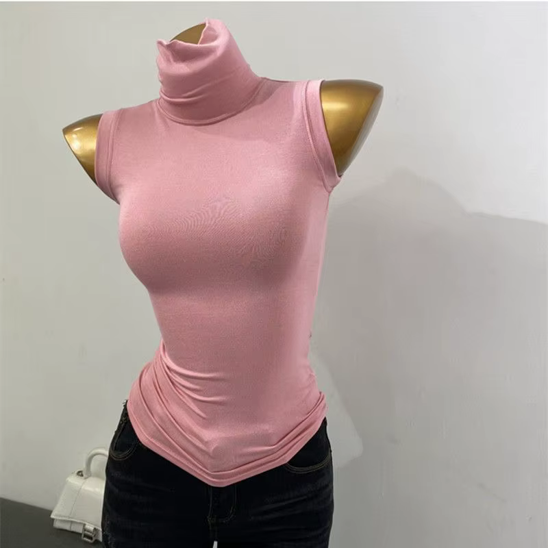 Débardeur moulant sans manches à col montant pour femme